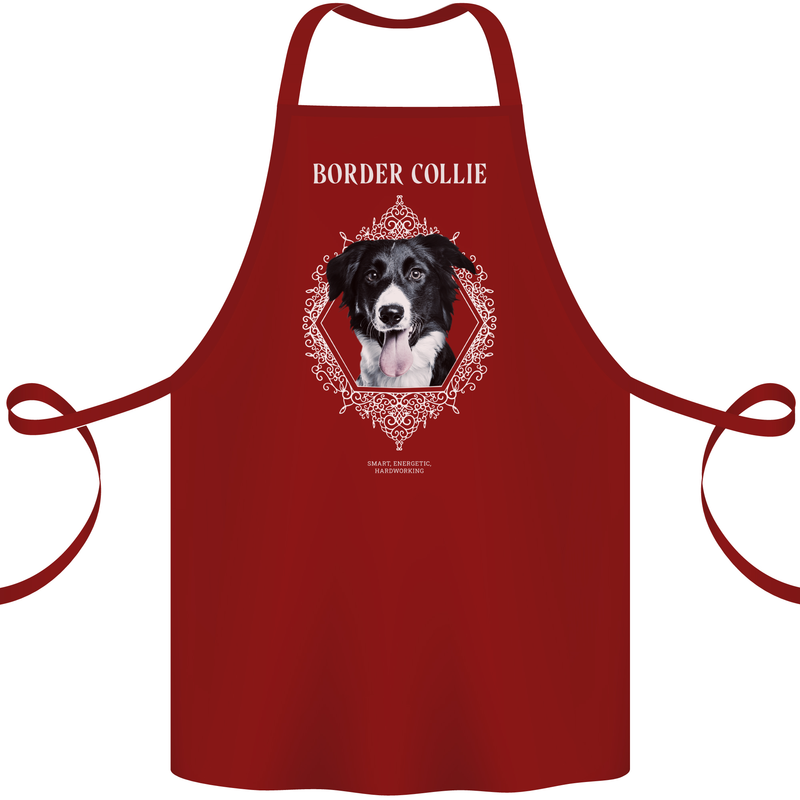 Border Collie Dog in a Frame Cotton Apron 100% Organic Maroon