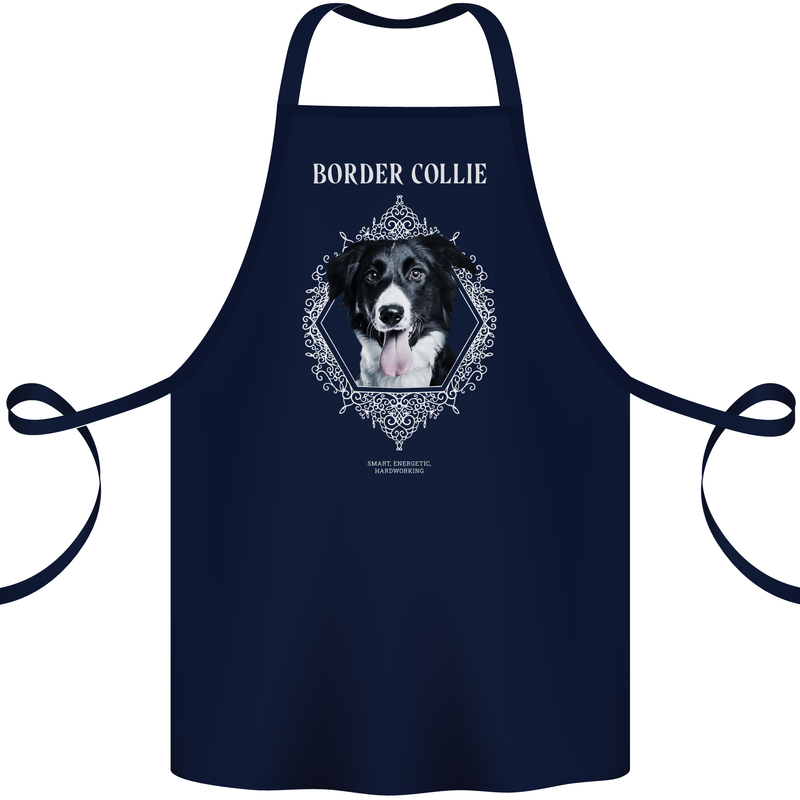 Border Collie Dog in a Frame Cotton Apron 100% Organic Navy Blue