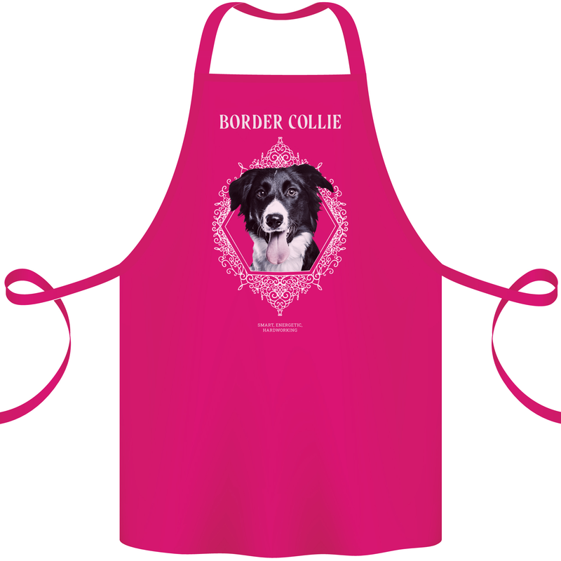 Border Collie Dog in a Frame Cotton Apron 100% Organic Pink