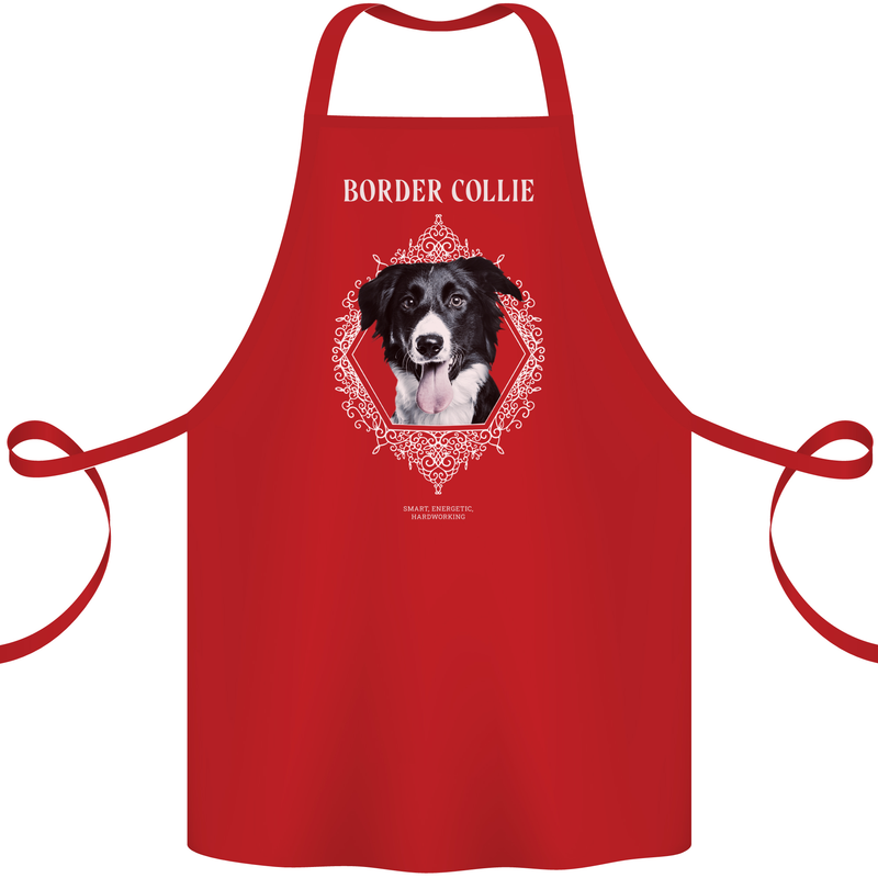 Border Collie Dog in a Frame Cotton Apron 100% Organic Red