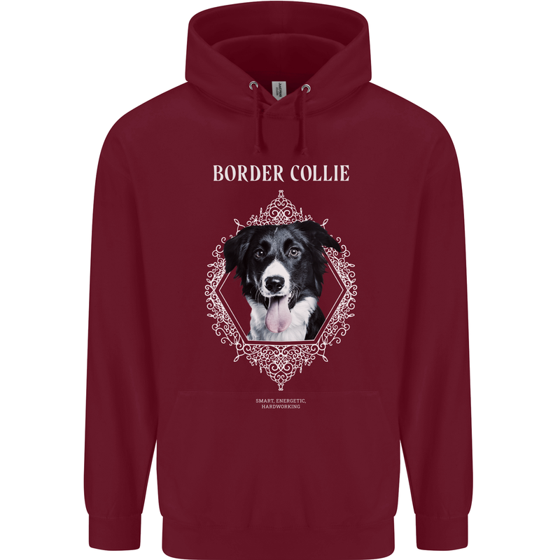 Border Collie Dog in a Frame Mens 80% Cotton Hoodie Maroon