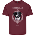 Border Collie Dog in a Frame Mens Cotton T-Shirt Tee Top Maroon