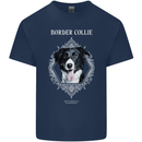 Border Collie Dog in a Frame Mens Cotton T-Shirt Tee Top Navy Blue