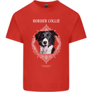 Border Collie Dog in a Frame Mens Cotton T-Shirt Tee Top Red