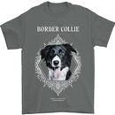 Border Collie Dog in a Frame Mens T-Shirt 100% Cotton Charcoal