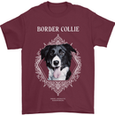 Border Collie Dog in a Frame Mens T-Shirt 100% Cotton Maroon