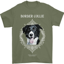 Border Collie Dog in a Frame Mens T-Shirt 100% Cotton Military Green