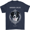 Border Collie Dog in a Frame Mens T-Shirt 100% Cotton Navy Blue