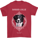 Border Collie Dog in a Frame Mens T-Shirt 100% Cotton Red