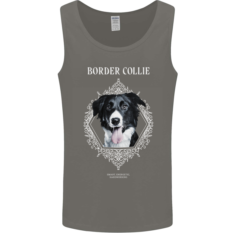 Border Collie Dog in a Frame Mens Vest Tank Top Charcoal