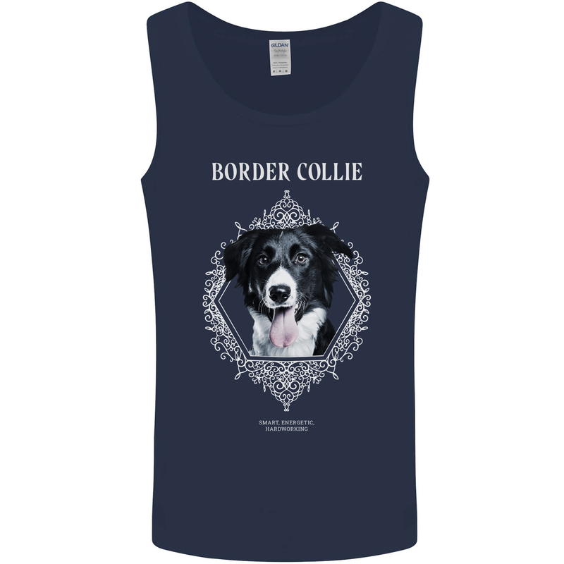 Border Collie Dog in a Frame Mens Vest Tank Top Navy Blue