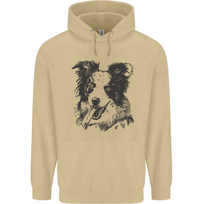 Border Collie Sketch Dog Mens 80% Cotton Hoodie Sand