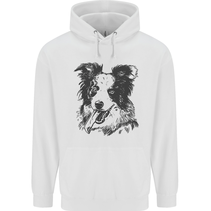 Border Collie Sketch Dog Mens 80% Cotton Hoodie White