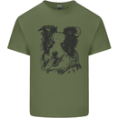 Border Collie Sketch Dog Mens Cotton T-Shirt Tee Top Military Green