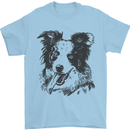 Border Collie Sketch Dog Mens T-Shirt 100% Cotton Light Blue