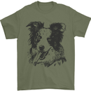 Border Collie Sketch Dog Mens T-Shirt 100% Cotton Military Green