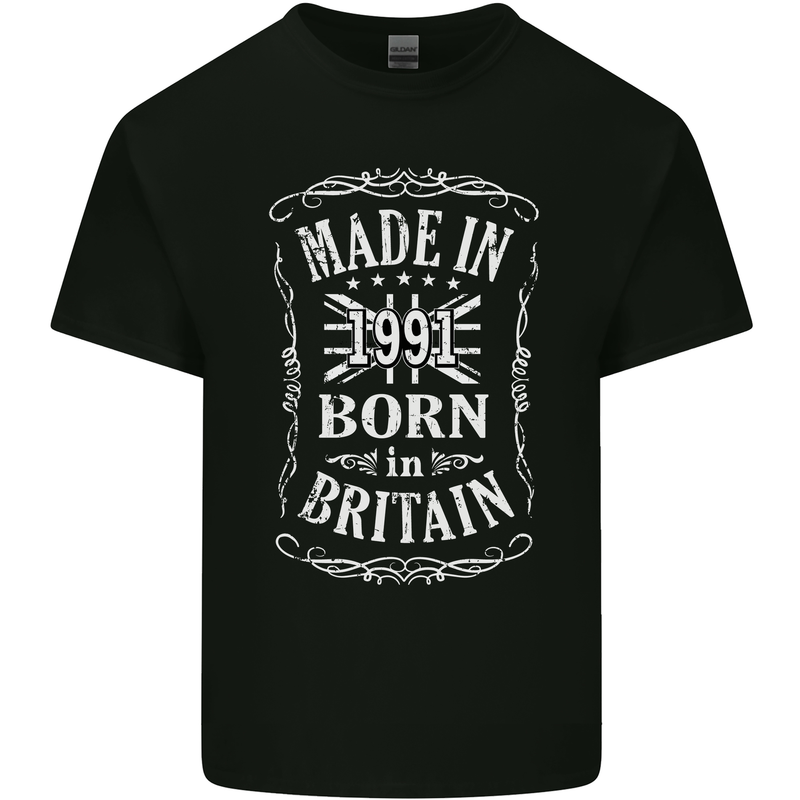 Born In Britain 32nd Birthday Made 1991 Mens Cotton T-Shirt Tee Top Black