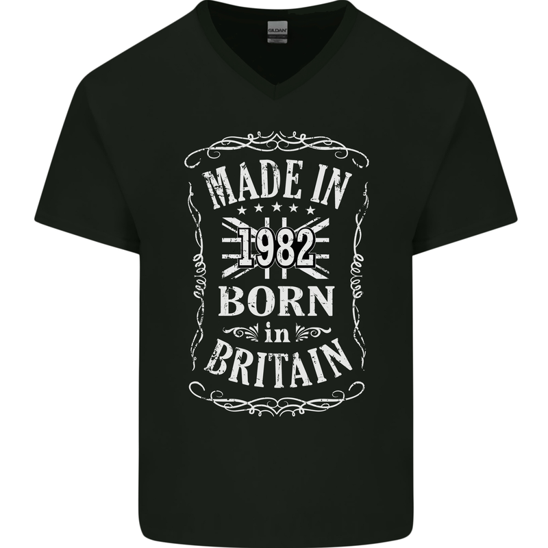 Born In Britain 41st Birthday Made 1982 Mens V-Neck Cotton T-Shirt Black
