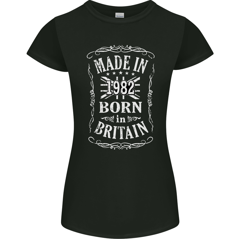 Born In Britain 41st Birthday Made 1982 Womens Petite Cut T-Shirt Black