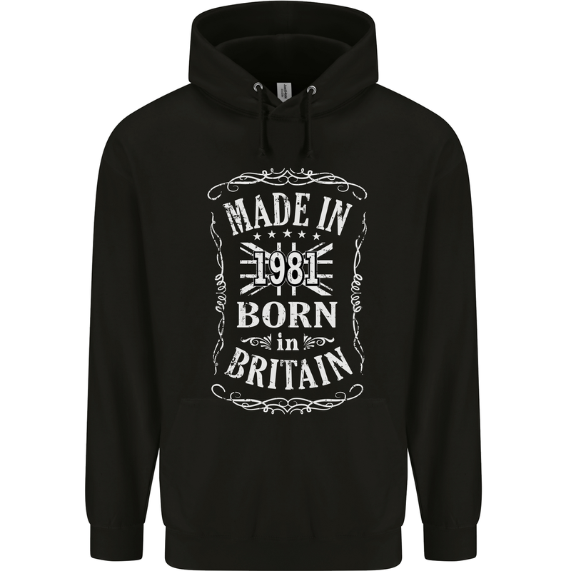 Born In Britain 42nd Birthday Made 1981 Mens 80% Cotton Hoodie Black