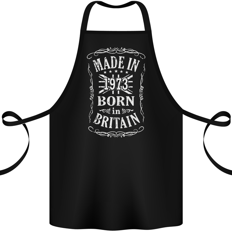 Born In Britain 50th Birthday Made 1973 Cotton Apron 100% Organic Black
