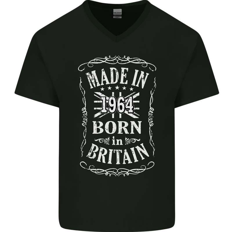 Born In Britain 59th Birthday Made 1964 Mens V-Neck Cotton T-Shirt Black