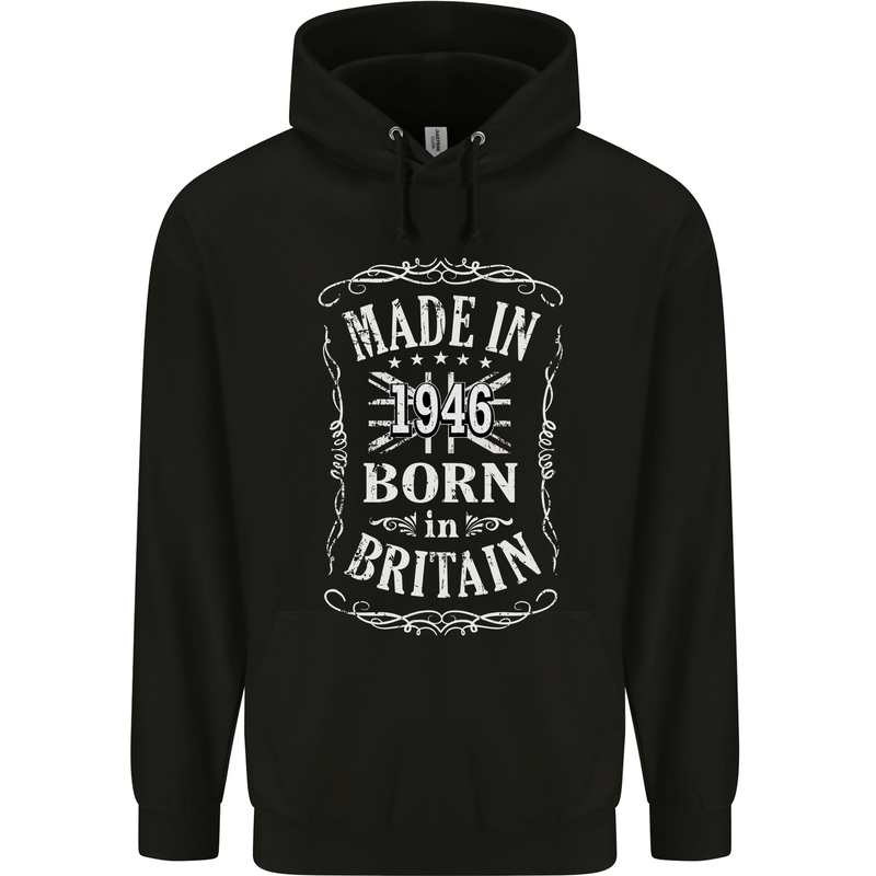 Born In Britain 77th Birthday Made 1946 Mens 80% Cotton Hoodie Black