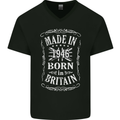 Born In Britain 77th Birthday Made 1946 Mens V-Neck Cotton T-Shirt Black