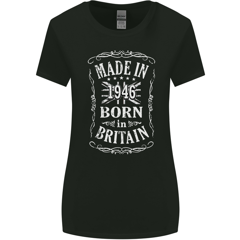 Born In Britain 77th Birthday Made 1946 Womens Wider Cut T-Shirt Black