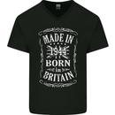Born In Britain 79th Birthday Made 1944 Mens V-Neck Cotton T-Shirt Black