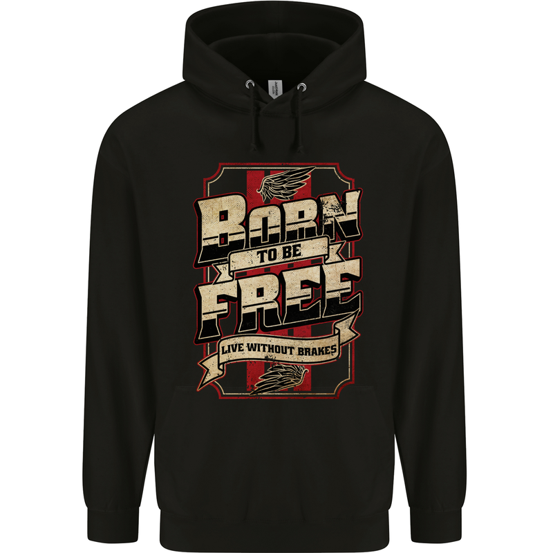 Born To Be Free Biker Motorbike Motorcycle Mens 80% Cotton Hoodie Black