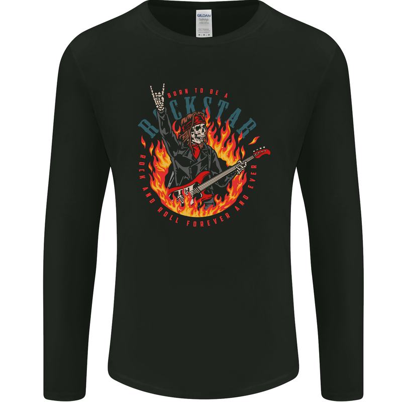 Born to Be a Rock Star Guitar Skull n Roll Mens Long Sleeve T-Shirt Black