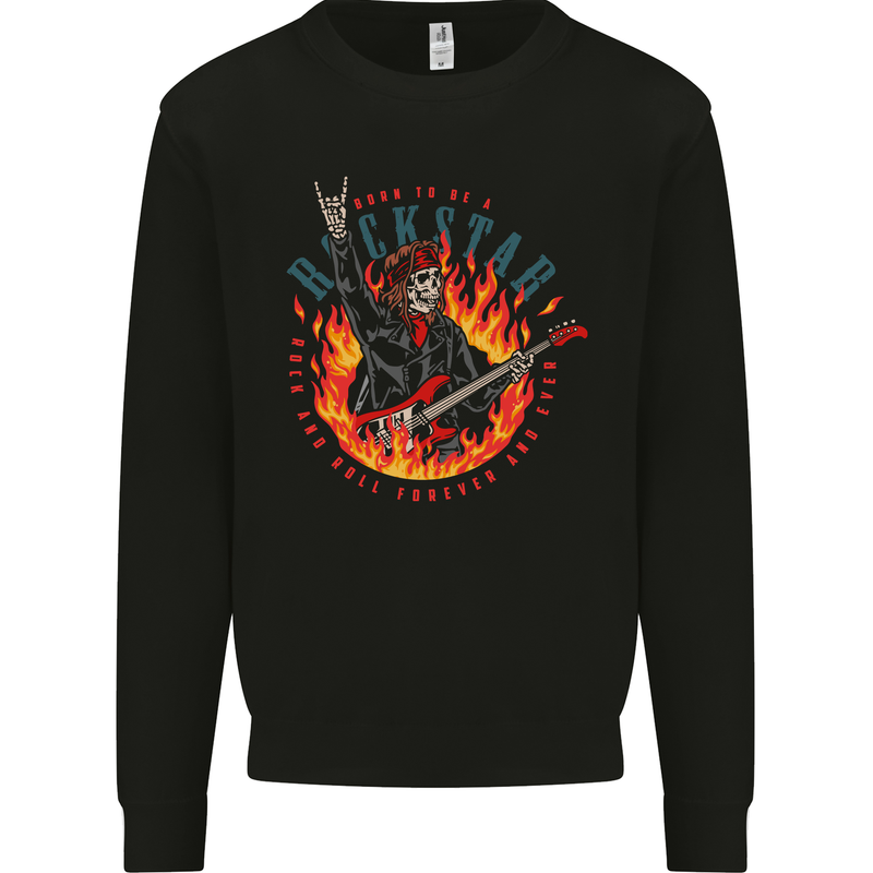Born to Be a Rock Star Guitar Skull n Roll Mens Sweatshirt Jumper Black