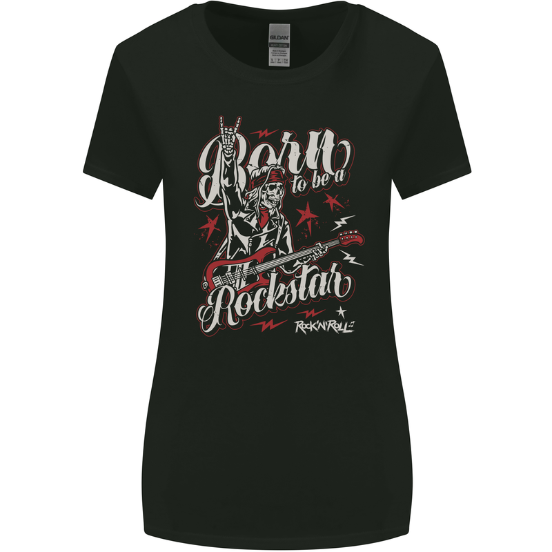 Born to Be a Rockstar Funny Rock Music Guitar Womens Wider Cut T-Shirt Black