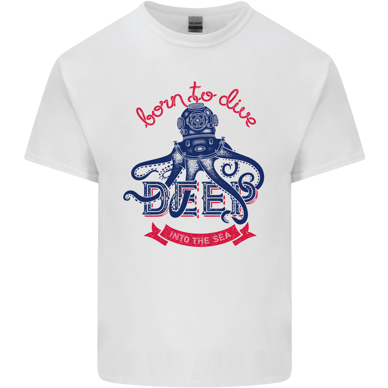 Born to Dive Deep Scuba Diving Diver Octopus Mens Cotton T-Shirt Tee Top White
