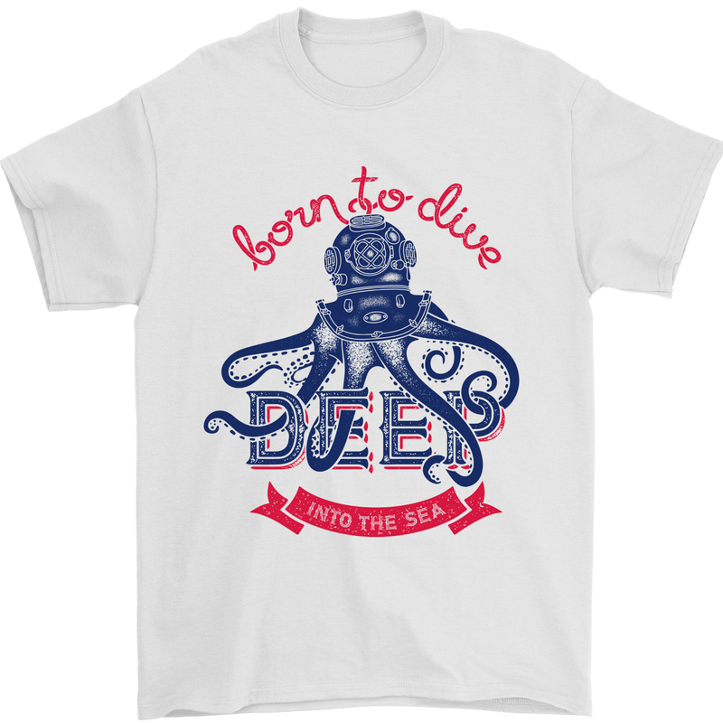 Born to Dive Deep Scuba Diving Diver Octopus Mens T-Shirt 100% Cotton White