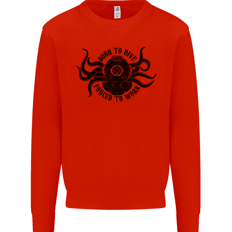 Born to Dive Octopus Scuba Diver Octopus Mens Sweatshirt Jumper Bright Red