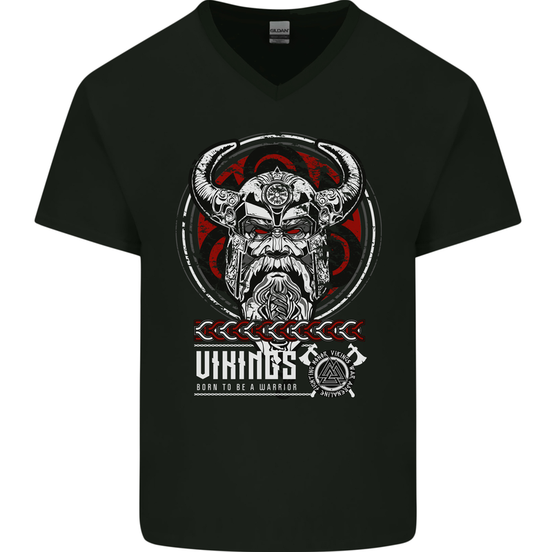 Born to be Vikings Ragnar Odin Valhalla Mens V-Neck Cotton T-Shirt Black