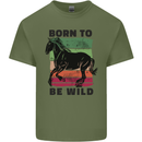 Born to be Wild Horse Riding Equestrian Mens Cotton T-Shirt Tee Top Military Green