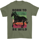 Born to be Wild Horse Riding Equestrian Mens T-Shirt 100% Cotton Military Green