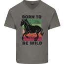 Born to be Wild Horse Riding Equestrian Mens V-Neck Cotton T-Shirt Charcoal
