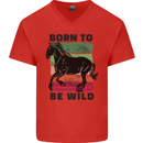 Born to be Wild Horse Riding Equestrian Mens V-Neck Cotton T-Shirt Red