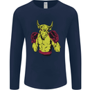 Boxing Bull Muay MMA Thai Boxer Mens Long Sleeve T-Shirt Navy Blue