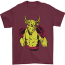 Boxing Bull Muay MMA Thai Boxer Mens T-Shirt 100% Cotton Maroon