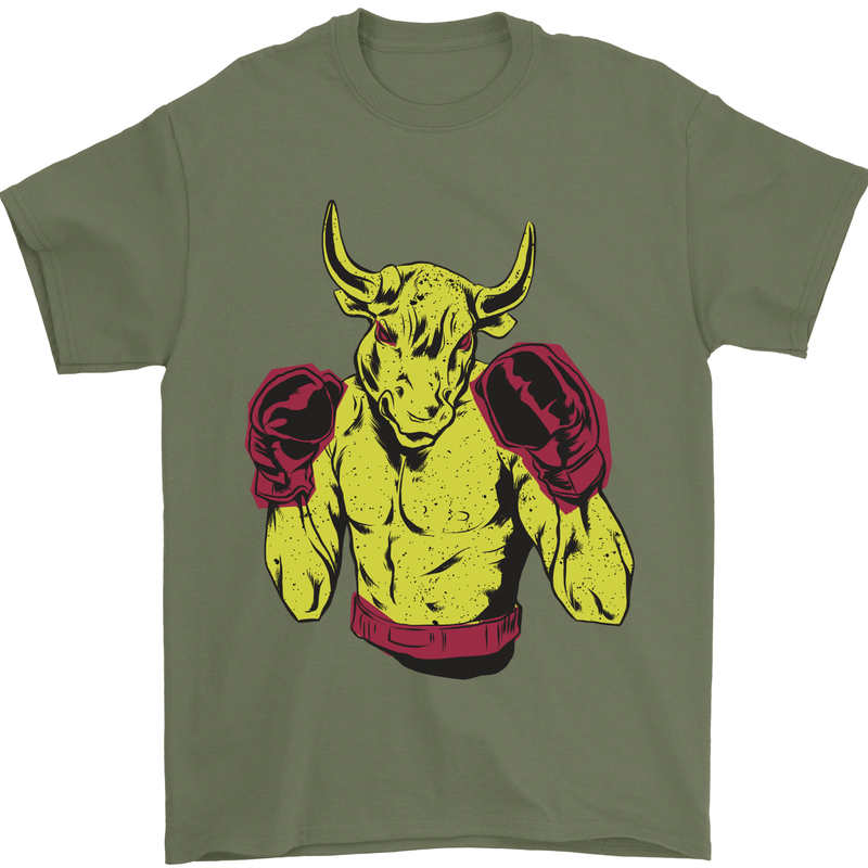 Boxing Bull Muay MMA Thai Boxer Mens T-Shirt 100% Cotton Military Green