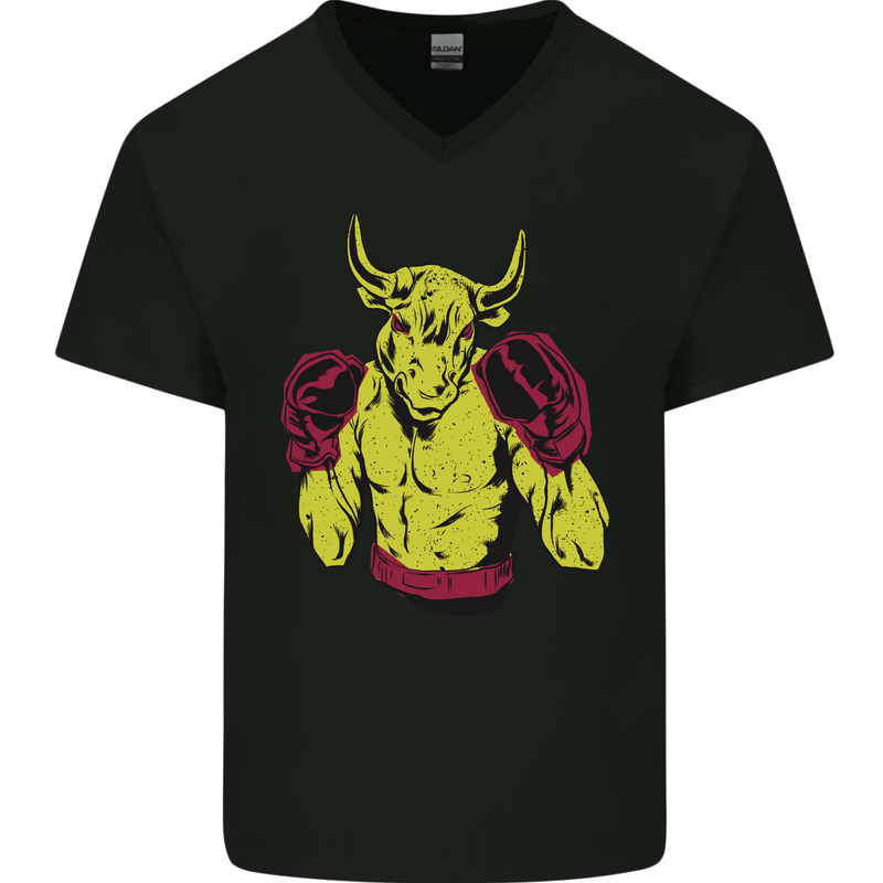 Boxing Bull Muay MMA Thai Boxer Mens V-Neck Cotton T-Shirt Black