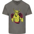Boxing Bull Muay MMA Thai Boxer Mens V-Neck Cotton T-Shirt Charcoal