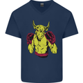 Boxing Bull Muay MMA Thai Boxer Mens V-Neck Cotton T-Shirt Navy Blue