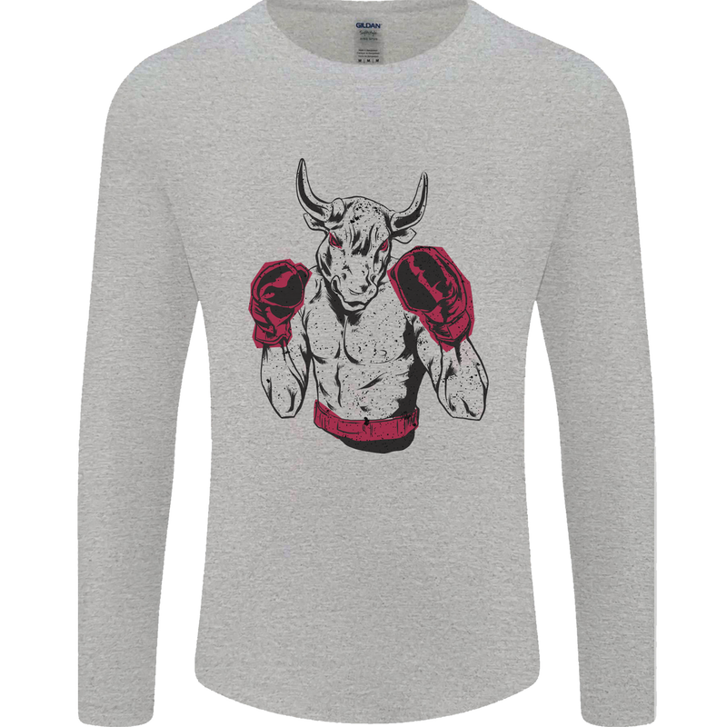 Boxing Bull Muay Thai MMA Boxer Mens Long Sleeve T-Shirt Sports Grey