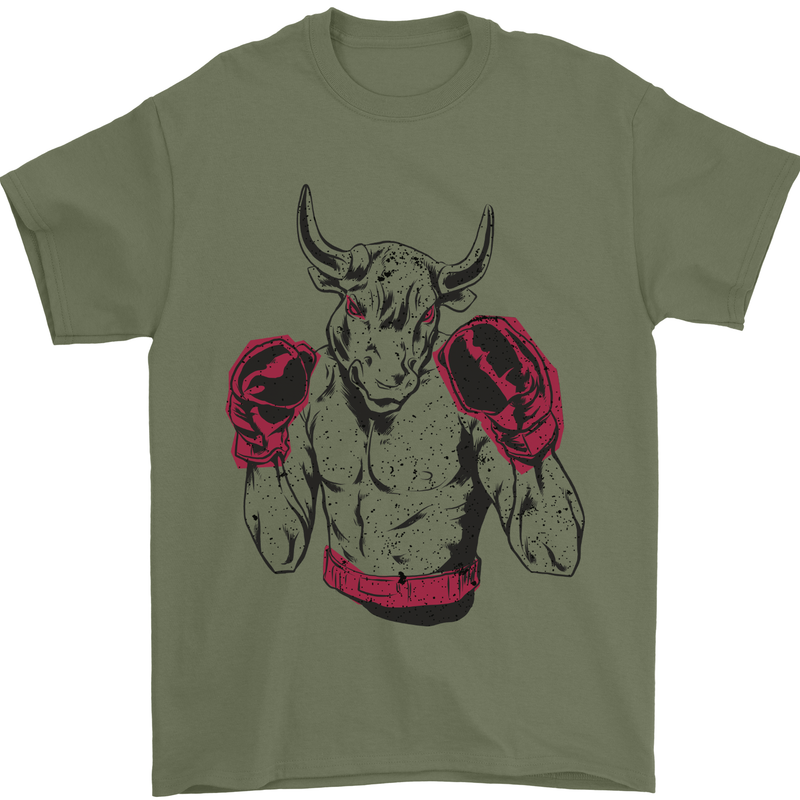 Boxing Bull Muay Thai MMA Boxer Mens T-Shirt 100% Cotton Military Green